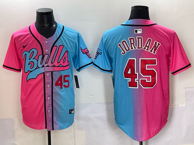 Men Chicago Bulls Nike 45 Jordan Blue pink NBA 2025 Jersey style 012